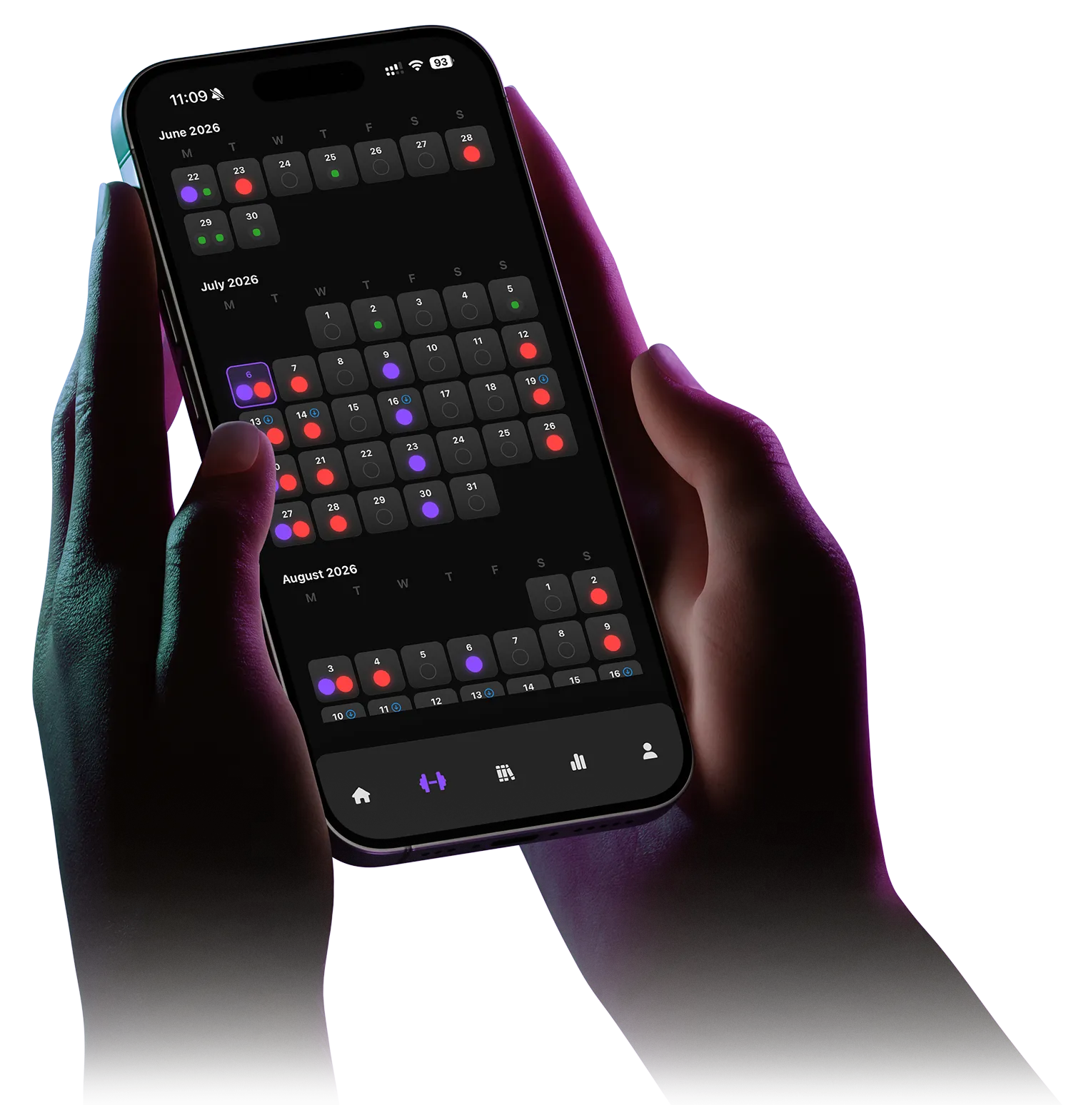 An athlete's training calendar after a block is published
